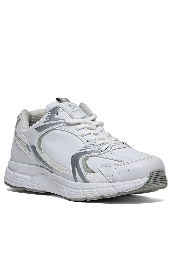 Tonny Black Unisex Beyaz Gümüş Cilt Faylon Taban Bağcıklı Spor Ayakkabı
