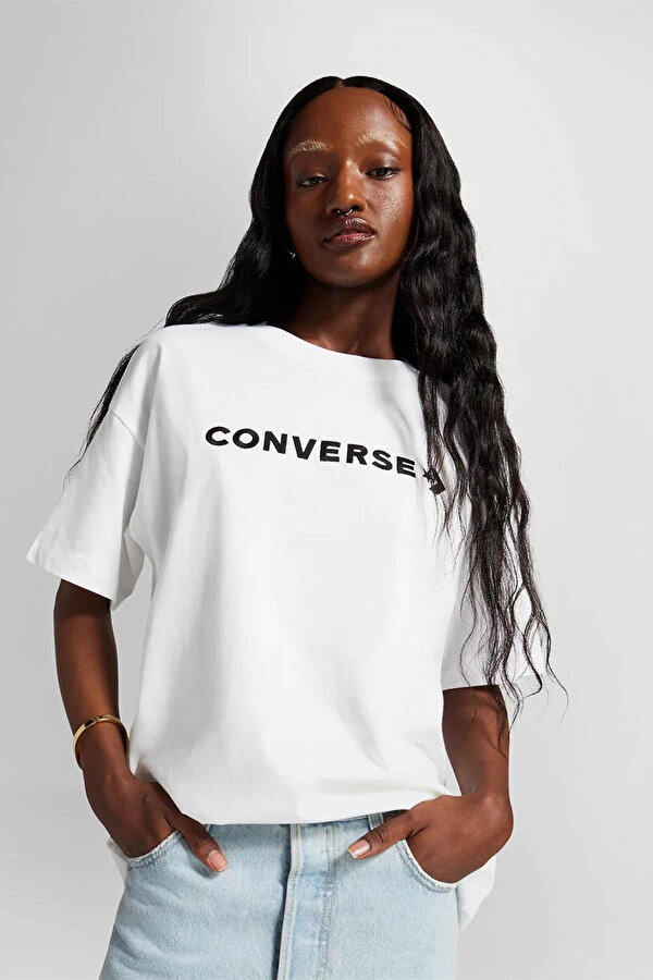 Converse OVERSIZED WORDMARK T-SHIR Beyaz Kadın Kısa Kol T-Shirt