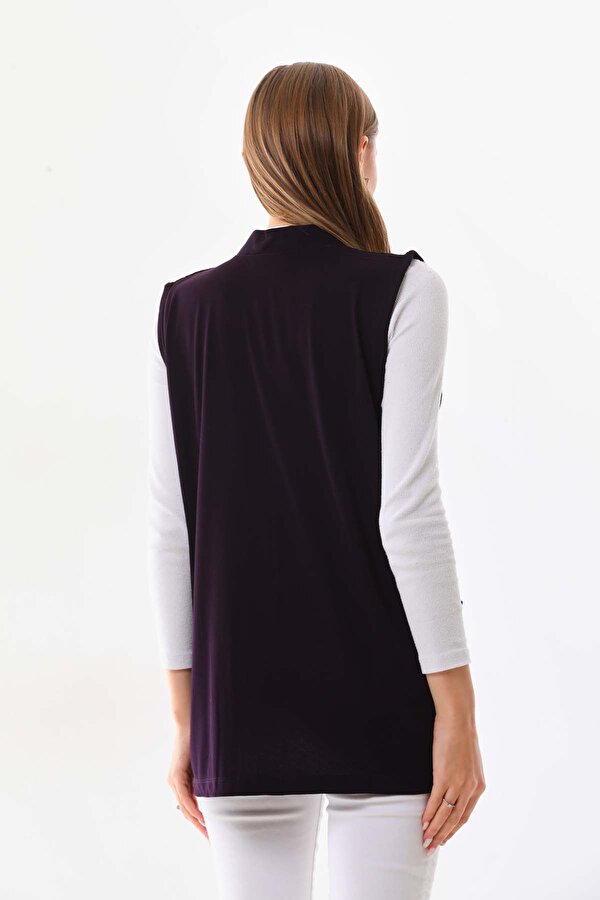 Günay Kadın Yandan Yırtmaçlı Desenli Yelek 22604 Mürdüm