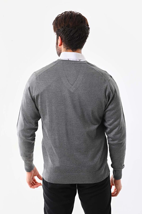 Günay Erkek V Yaka Yün Kazak 5000 Füme