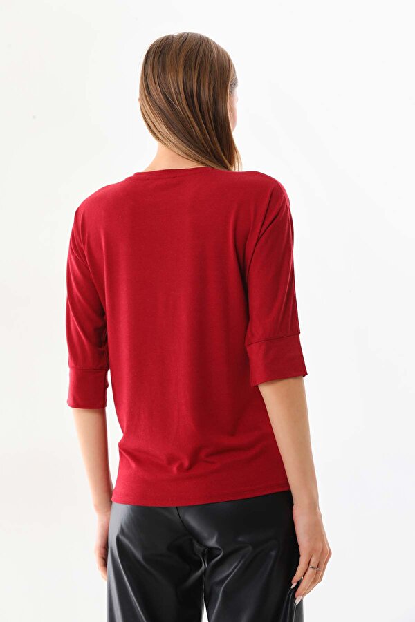 Sistas Kadın Desenli Bisiklet Yaka Bluz 23582 Bordo