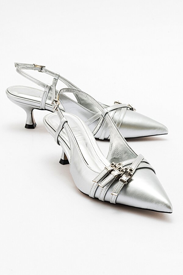 Luvi Shoes WOSS Gümüş Cilt Kemer Detaylı Kadın Topuklu Ayakkabı