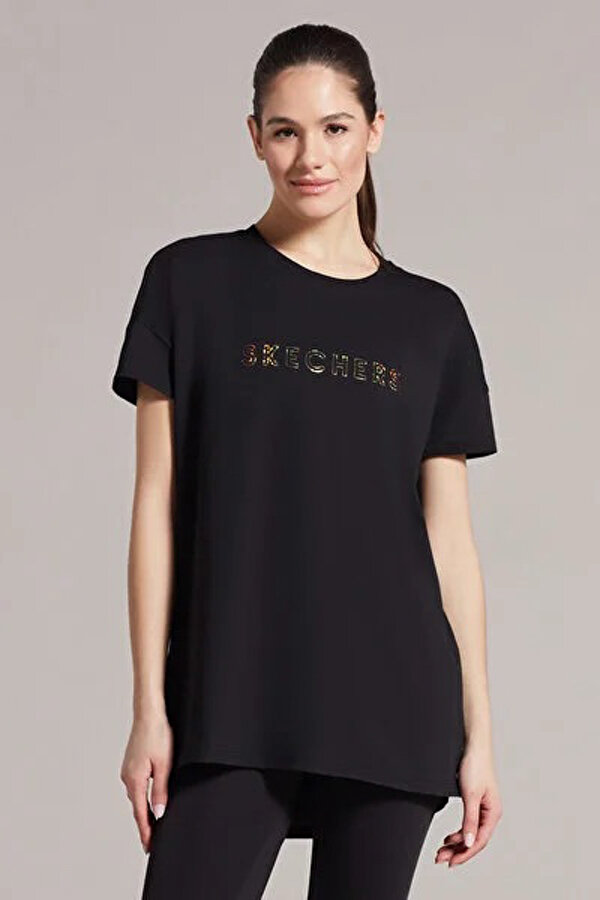 Skechers W Graphic Tee Crew Neck T Siyah Kadın Kısa Kol T-Shirt