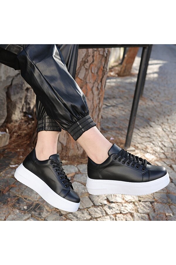 Tomiross -Carol Kadın Siyah Beyaz Poli Taban Bağcıklı Spor Sneaker Ayakkabı CRL-2810