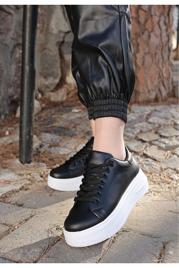 Tomiross -Carol Kadın Siyah Beyaz Poli Taban Bağcıklı Spor Sneaker Ayakkabı CRL-2810