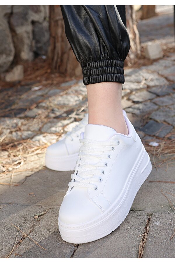 Tomiross -Carol Beyaz Beyaz Kadın Poli Taban Bağcıklı Spor Sneaker Ayakkabı CRL-2810