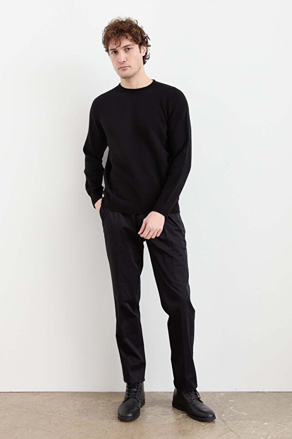 Desen Triko Erkek Sıfır Yaka Basic Yün Kazak 23525 Siyah