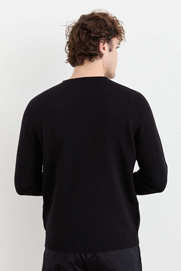 Desen Triko Erkek Sıfır Yaka Basic Yün Kazak 23525 Siyah