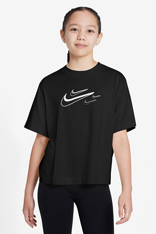 Nike G NSW TEE BOXY SWOOSH LOG Siyah Kız Çocuk Kısa Kol T-Shirt
