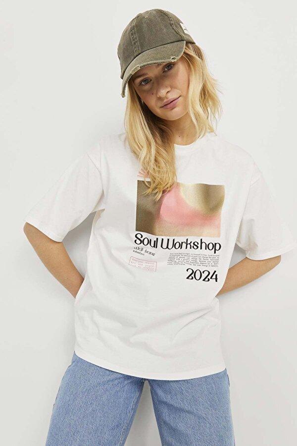 Jjxx JXPAIGE LOOSE SS TEE JRS Ekru Kadın Kısa Kol T-Shirt