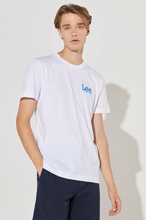 Lee Bisiklet Yaka T-shirt Beyaz Erkek Kısa Kol T-Shirt