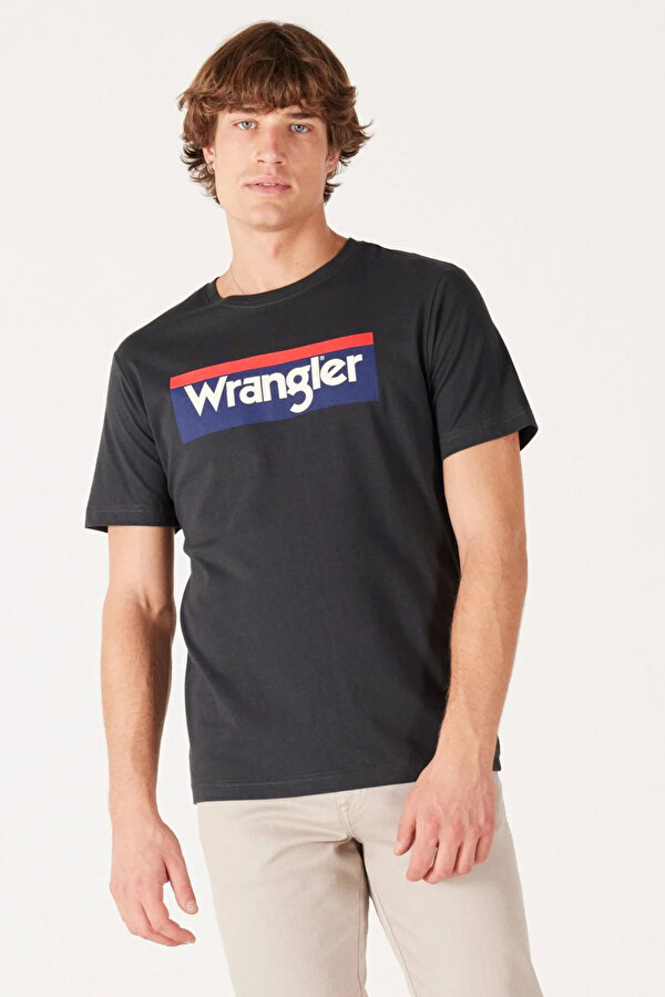 WRANGLER Lightweight SS 3Color Log Siyah Erkek Kısa Kol T-Shirt