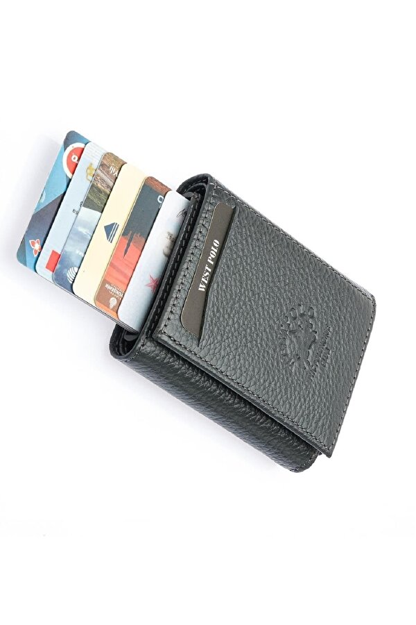 WEST POLO Safari Bol Kartlık Bölmeli Deri Mekanizmalı Cüzdan