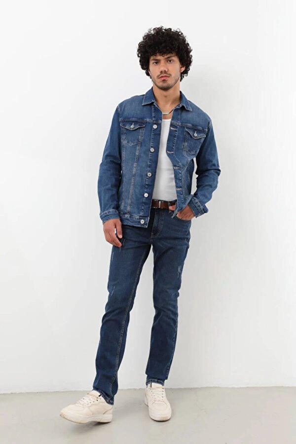 Bny Jeans Erkek Likralı Jean Ceket Mavi