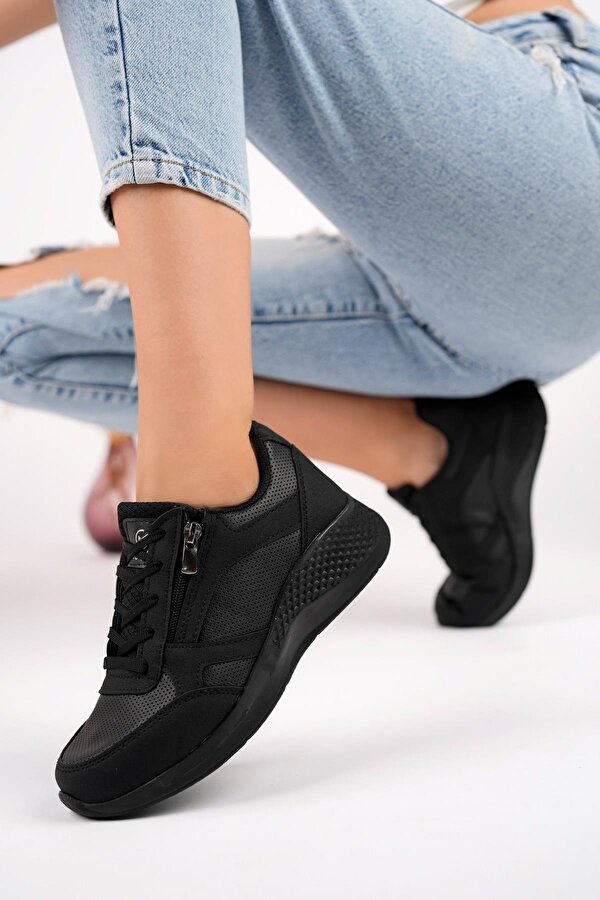 Muggo ASİA Garantili Kadın Ortopedik Günlük Bağcıklı Yandan Fermuarlı Rahat Sneaker Spor Ayakkabı