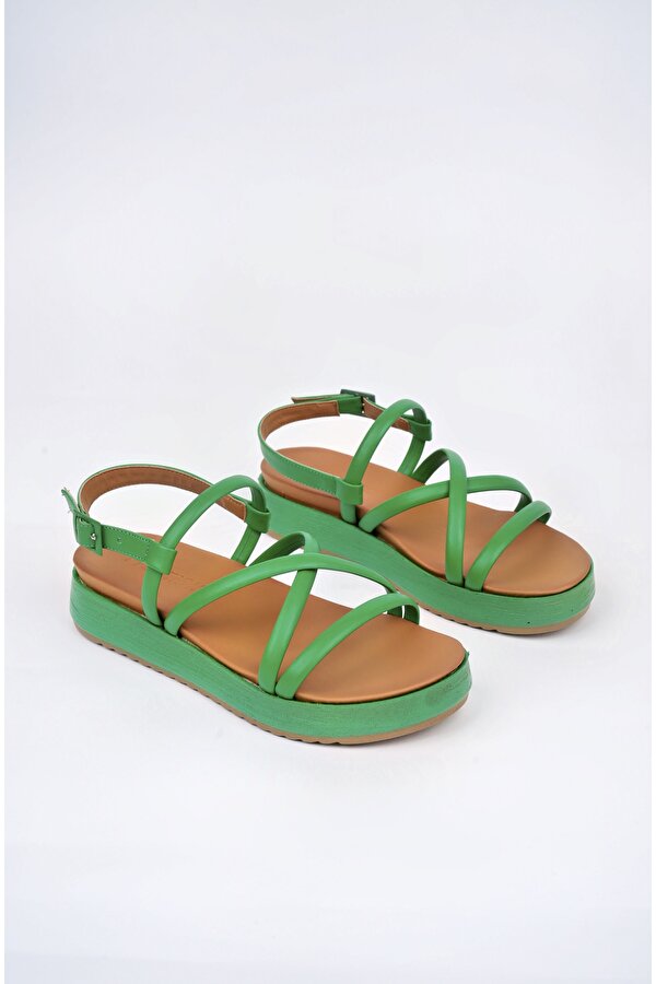 Freemax Kadın Garantili Çok Hafif Rahat 4 cm Ortopedik Topuk Eva Taban Platform Sandalet Yeşil