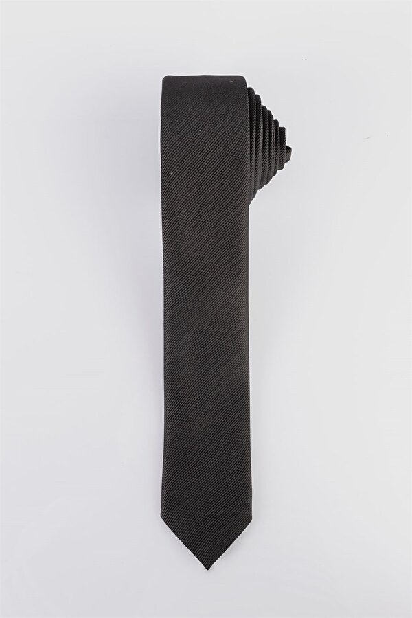 Tudors İnce Kendinden Desenli Erkek Siyah Kravat