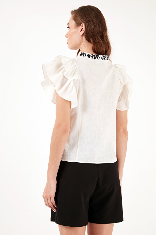 Lela Bayan Bluz 611BZ0253 EKRU-SİYAH