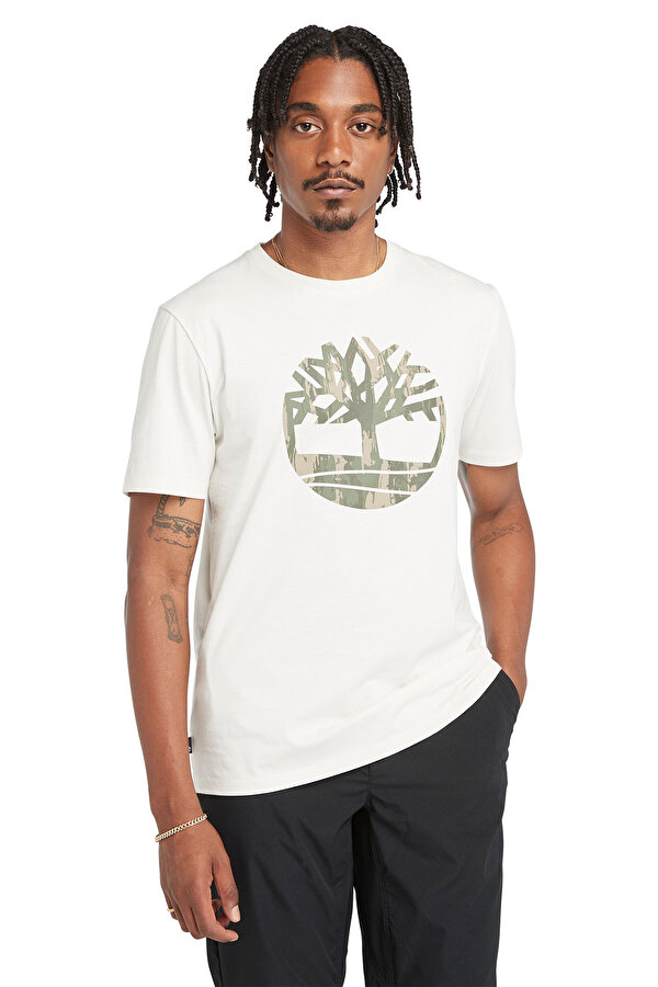 Timberland Camo Tree Logo Short Slee Beyaz Erkek Kısa Kol T-Shirt