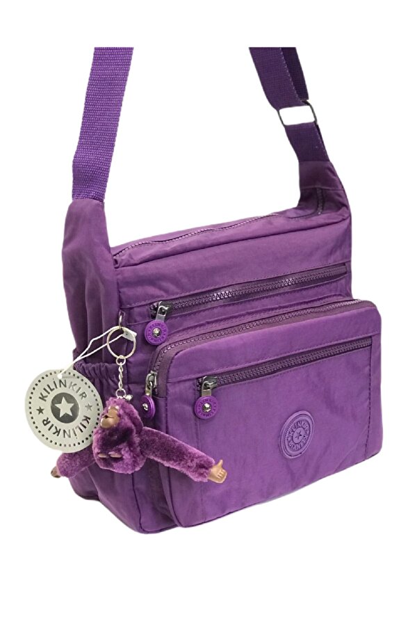 Rky SERENITY Klinkır Mor Renkli Bol Cepli Anahtarlık Hediyeli Su Geçirmez Kumaş Çapraz Askılı Kadın Postacı Çanta
