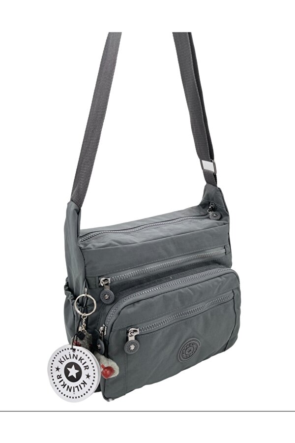 Rky SERENITY Klinkır Gri Postacı Çanta Bol Cepli Çapraz Askılı Kadın Çanta Yağmura Geçirmez Kumaş