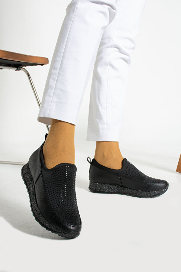 Kaof Shoes Kadın Siyah Klasik Ayakkabı Ortopedik Anne Ayakkabısı Kadın Günlük Ayakkabı