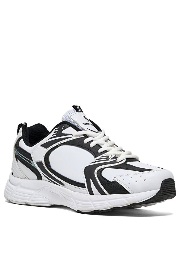 Tonny Black Unisex Beyaz Siyah Cilt Faylon Taban Bağcıklı Spor Ayakkabı