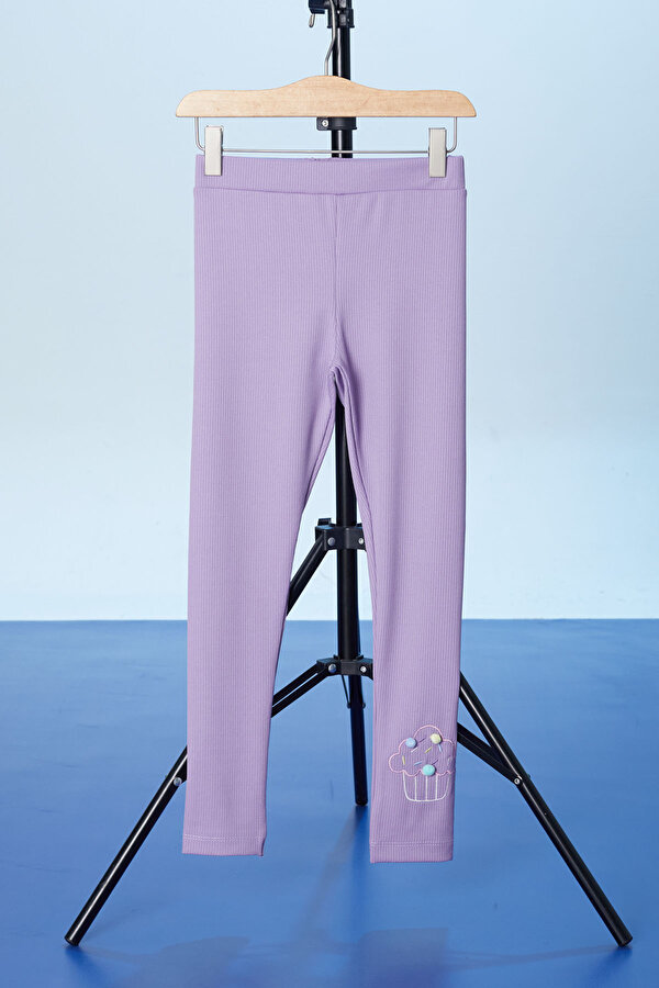 Cansın Mini Lila Cupcake Nakışlı Fitilli Kız Çocuk Tayt 18279