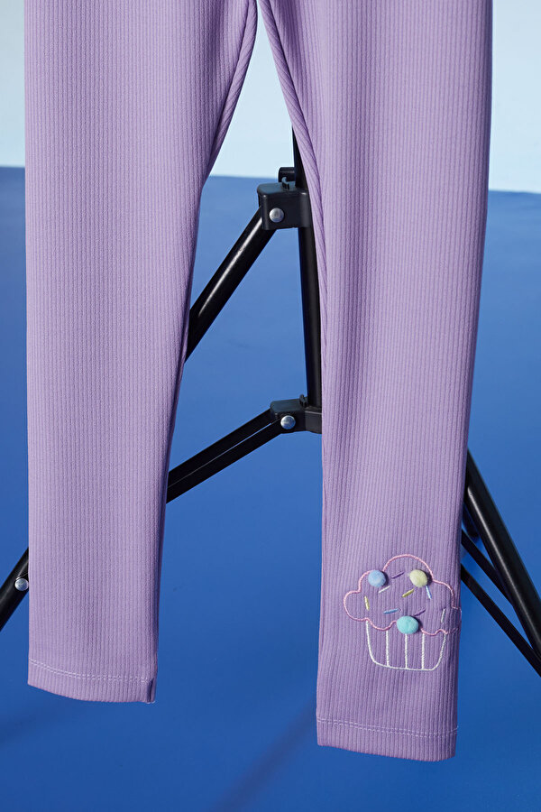 Cansın Mini Lila Cupcake Nakışlı Fitilli Kız Çocuk Tayt 18279