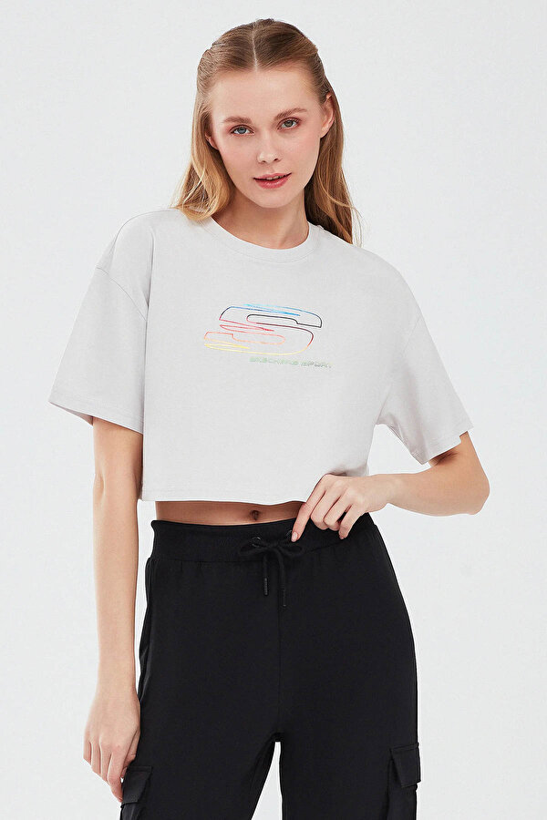 Skechers Graphic T-Shirt W Short S GRI Kadın Kısa Kol T-Shirt