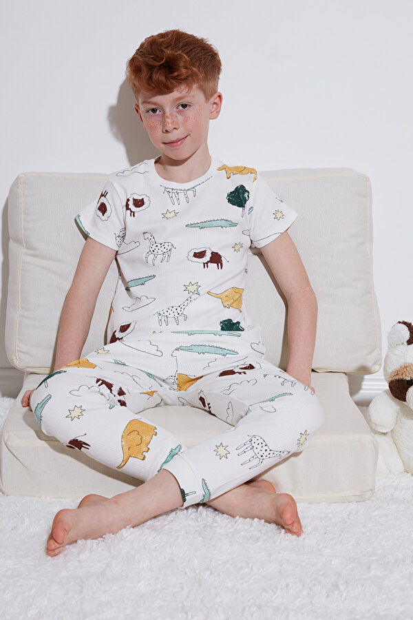 Lela Erkek Çocuk Pijama Takımı 6651001 EKRU-HARDAL