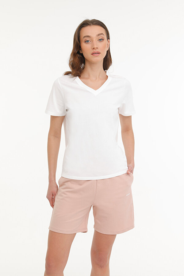 Kinetix WB V NECK 11SN227 4FX Beyaz Kadın Kısa Kol T-Shirt