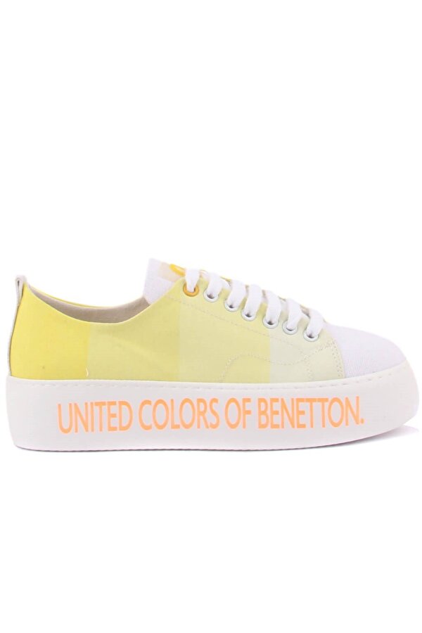 Benetton - Sarı Renk Bağcıklı Yüksek Taban Kadın Sneaker