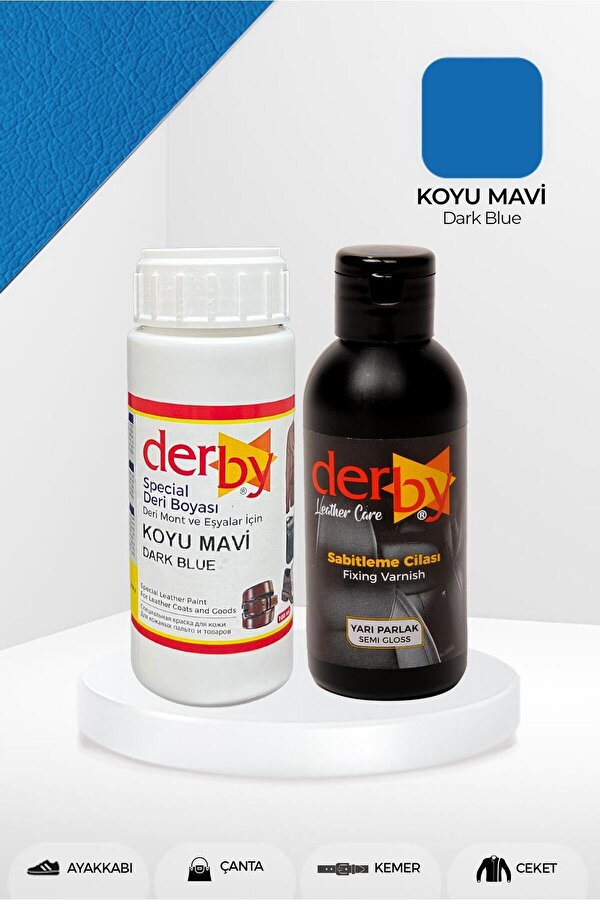 Derby Special Deri Boyası Ve Cilası 100 ml - 2'li Set / Ayakkabı Mont Eşya Çanta Deri Boyası - Koyu Mavi