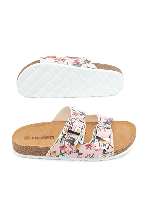 GEZER Yazlık Kadın Suni Deri Mantarlı PVC Rahat Taban İki Tokalı Ayarlanabilir Günlük Terlik