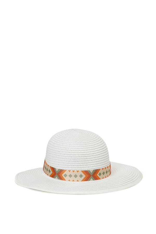 Butigo ETNIC STRAW HAT-W 4FX Beyaz Kadın Hasır Şapka