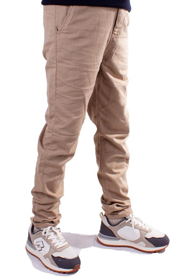 Twister Jeans Twister Slim Jogger-011 Bej Yüksek Bel Dar Paça Erkek Keten Pantolon