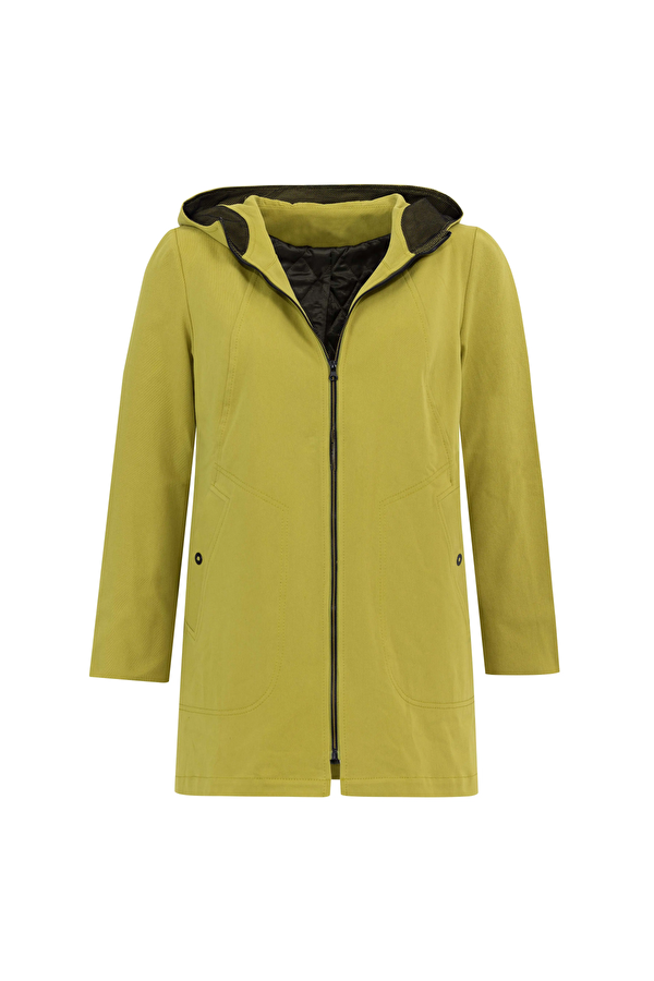 Gala-xi Kapüşonlu Büyük Beden Sırt Detaylı Zeytin Kadın Kap 232111201004