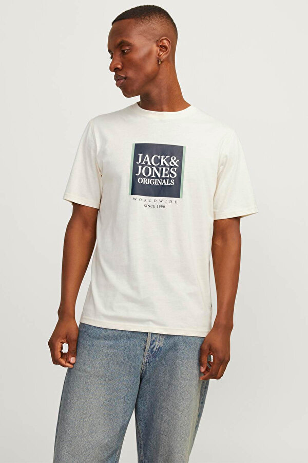 Jack & Jones JORLAFAYETTE BOX TEE SS C Krem Erkek Kısa Kol T-Shirt