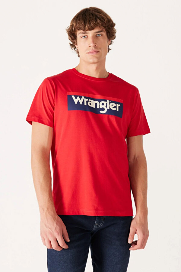 WRANGLER Lightweight SS 3Color Log Kırmızı Erkek Kısa Kol T-Shirt