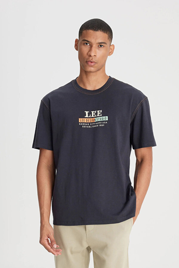 Lee Bisiklet Yaka T-shirt Antrasit Erkek Kısa Kol T-Shirt