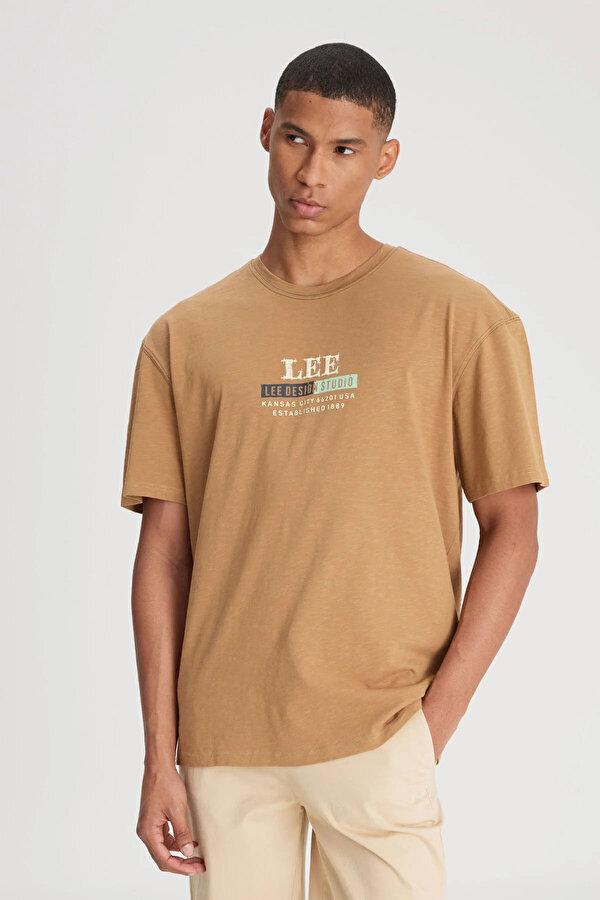 Lee Bisiklet Yaka T-shirt Kahverengi Erkek Kısa Kol T-Shirt