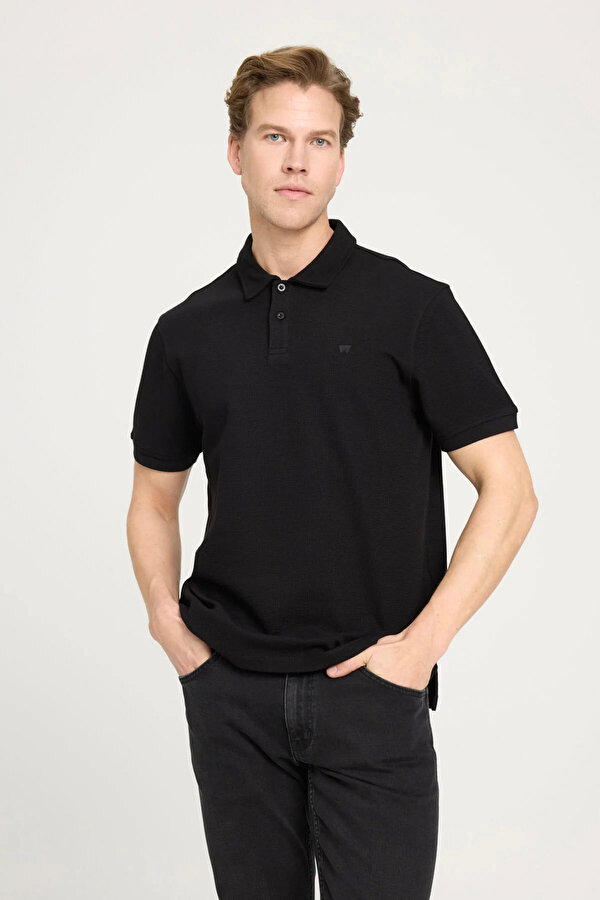 WRANGLER Kısa Kollu Polo T-shirt Siyah Erkek Kısa Kol T-Shirt