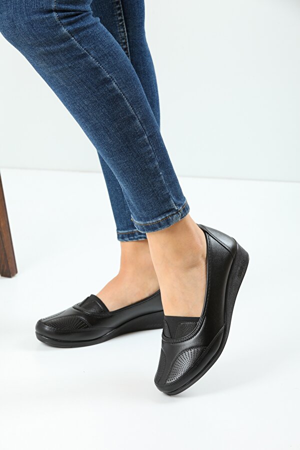 Kaof Shoes Kadın Siyah Klasik Ayakkabı Ortopedik Anne Ayakkabısı Anne Babet Ayakkabı Günlük Ayakkabı