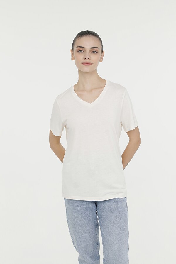 Kinetix WB V VISKON 11MDK205 4FX Ekru Kadın Kısa Kol T-Shirt