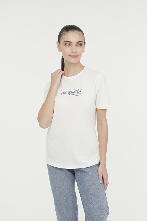Lumberjack WL GHOST 11SS128 4FX Ekru Kadın Kısa Kol T-Shirt