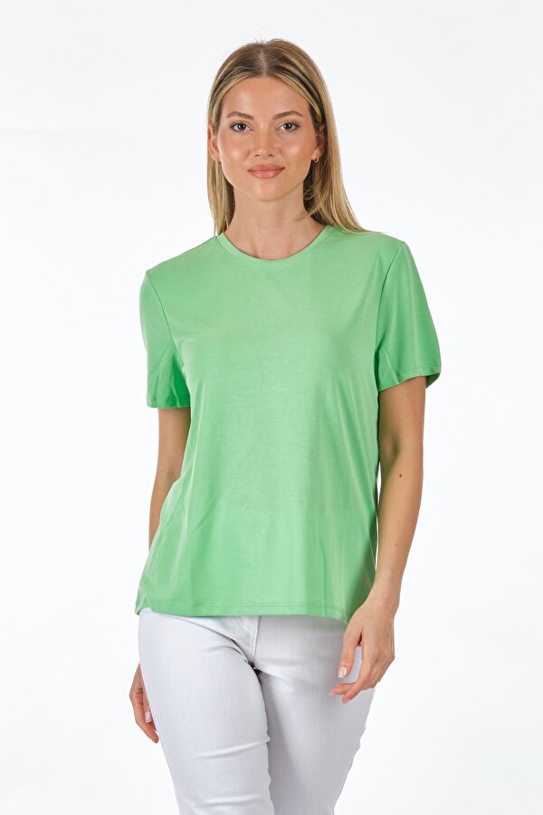 Only Sıfır Yaka Basic Yeşil Kadın T-Shirt 15290959