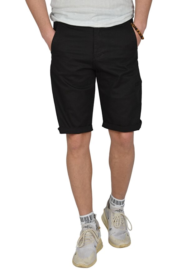 Deep Sea DeepSEA Erkek Siyah Yeni Sezon Yan Cep Fermuarlı Slim Fit Kargo Şort Kapri 2301613