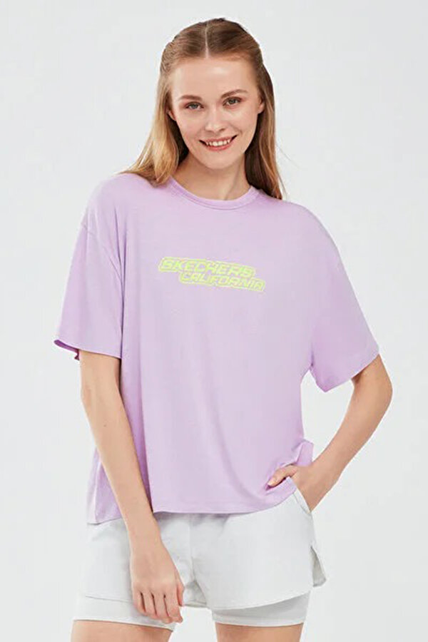 Skechers Graphic T-Shirt W Short S Lila Kadın Kısa Kol T-Shirt