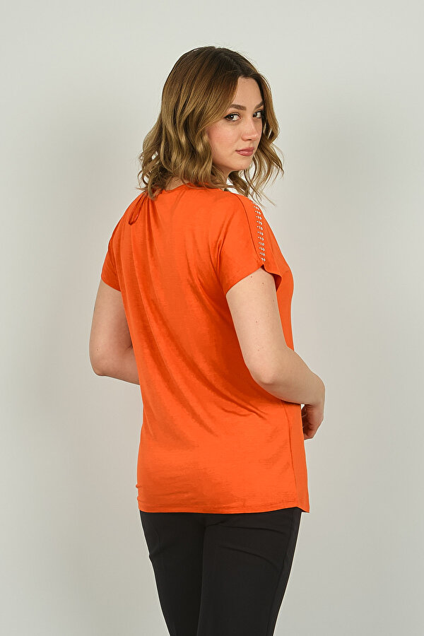 Ella Camelia Kadın Fermuarlı Kısa Kol Bluz 20E038 Oranj